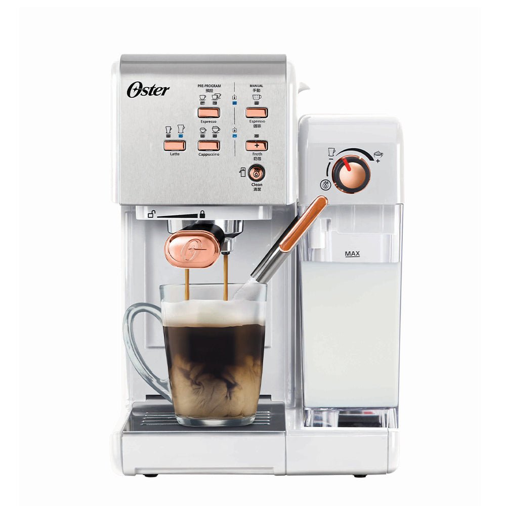Oster 5+ 隨享義式膠囊兩用 半自動咖啡機 / 義式咖啡機 - 白玫瑰金【A 級商品】 - restyle2050